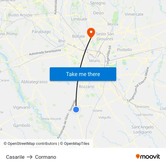 Casarile to Cormano map