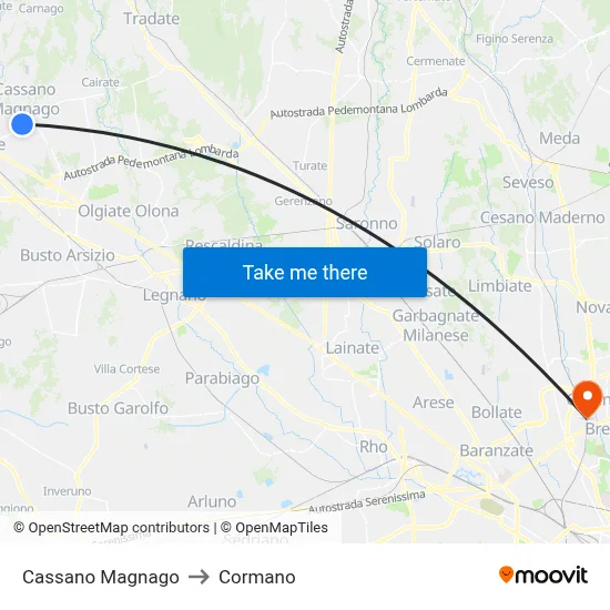 Cassano Magnago to Cormano map