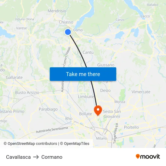Cavallasca to Cormano map