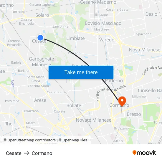 Cesate to Cormano map