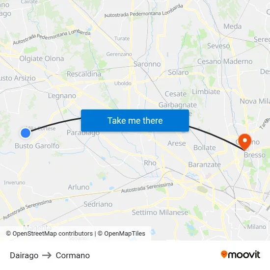 Dairago to Cormano map