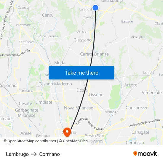 Lambrugo to Cormano map