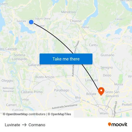 Luvinate to Cormano map