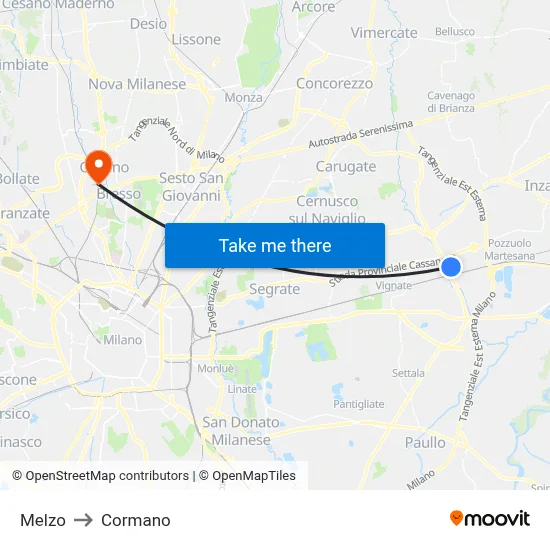 Melzo to Cormano map