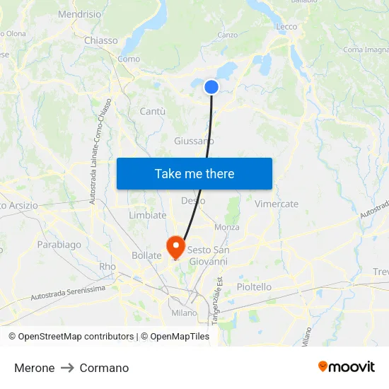 Merone to Cormano map