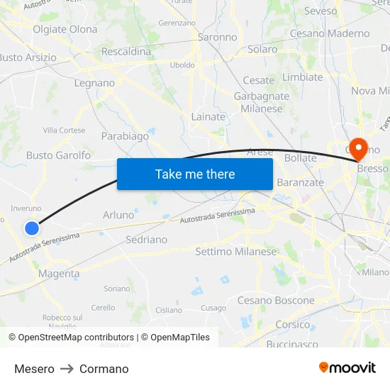 Mesero to Cormano map