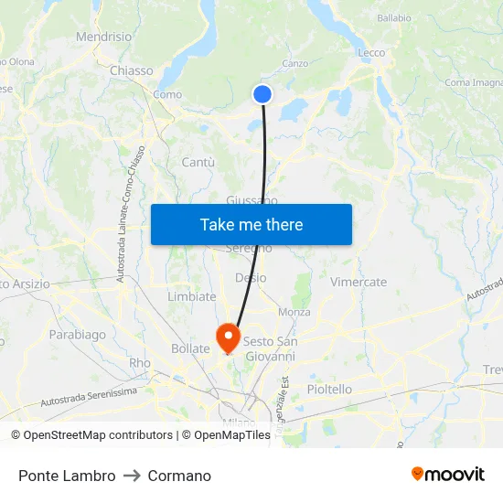 Ponte Lambro to Cormano map