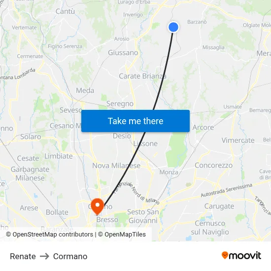 Renate to Cormano map