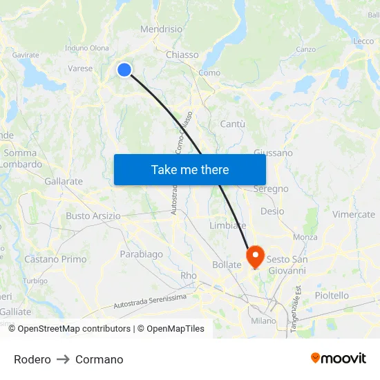 Rodero to Cormano map