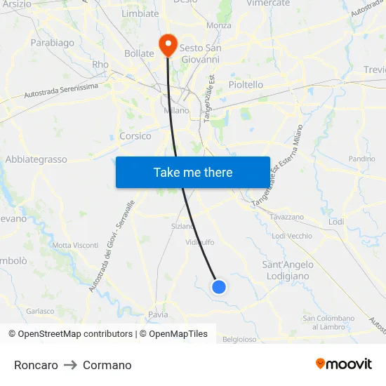 Roncaro to Cormano map