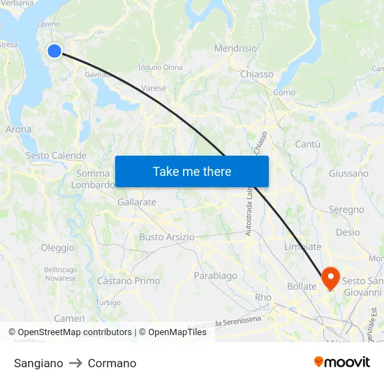 Sangiano to Cormano map