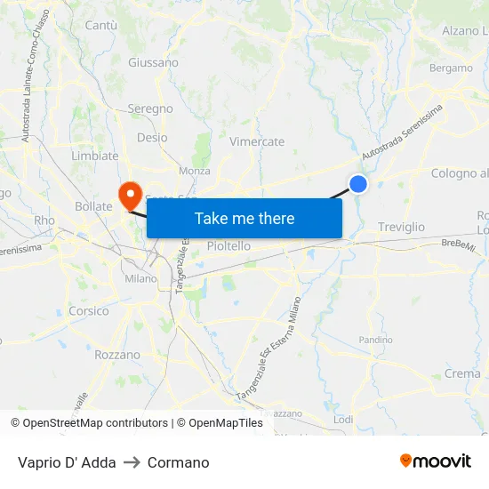 Vaprio d'Adda to Cormano map