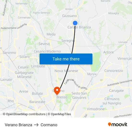 Verano Brianza to Cormano map