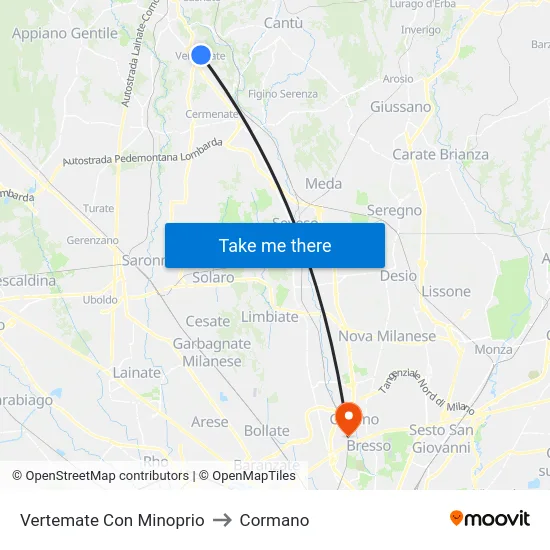 Vertemate Con Minoprio to Cormano map