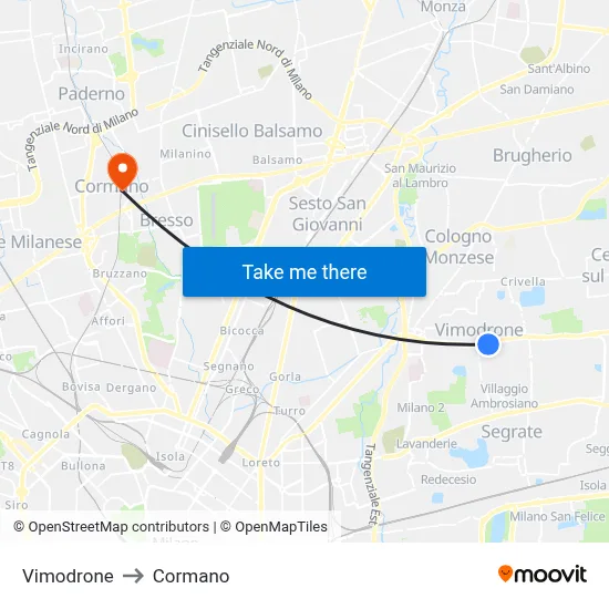 Vimodrone to Cormano map