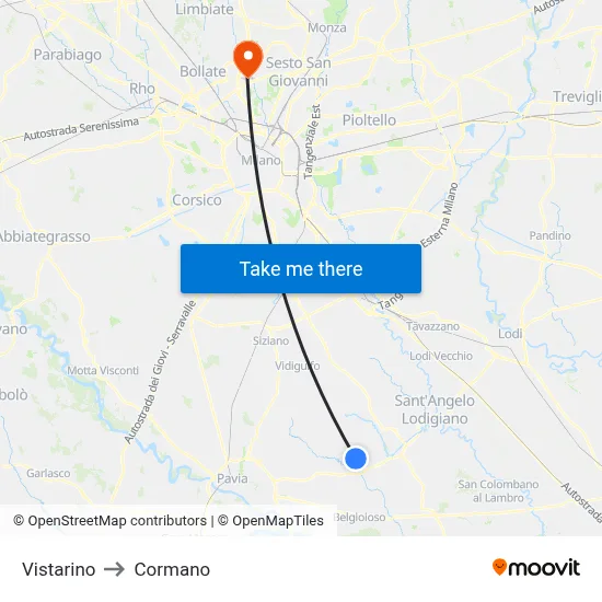 Vistarino to Cormano map