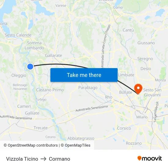 Vizzola Ticino to Cormano map