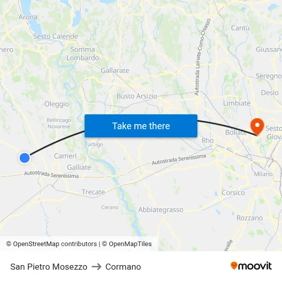 San Pietro Mosezzo to Cormano map