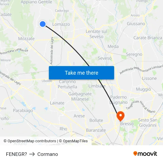 Fenegro to Cormano map