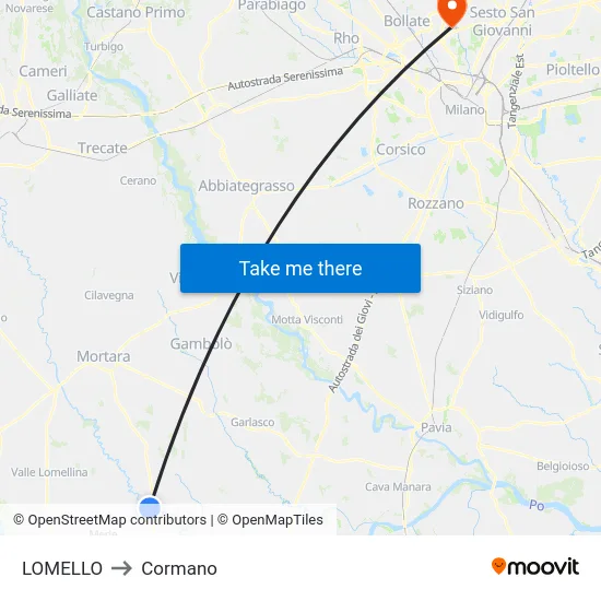 Lomello to Cormano map