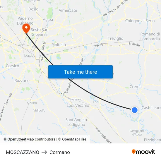 Moscazzano to Cormano map