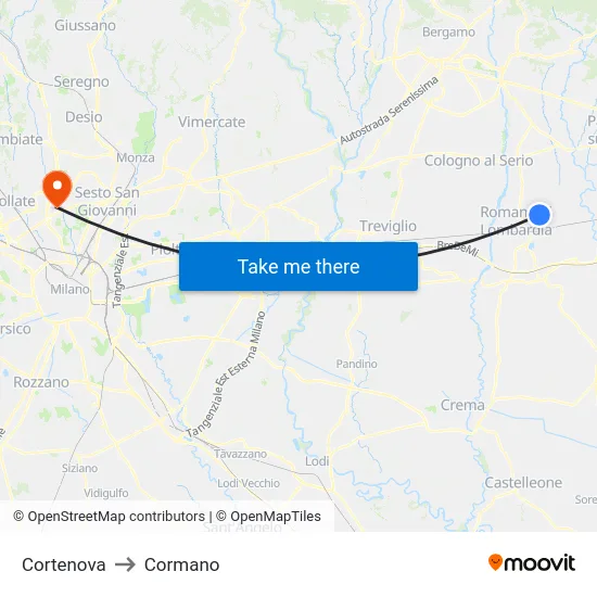 Cortenova to Cormano map