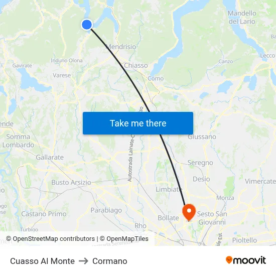 Cuasso Al Monte to Cormano map