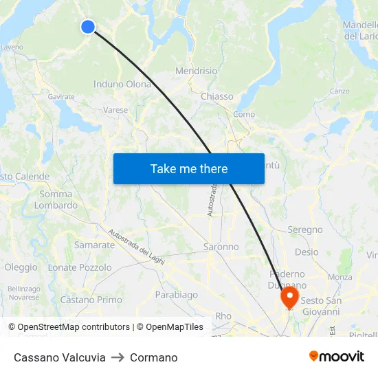 Cassano Valcuvia to Cormano map