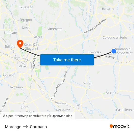 Morengo to Cormano map