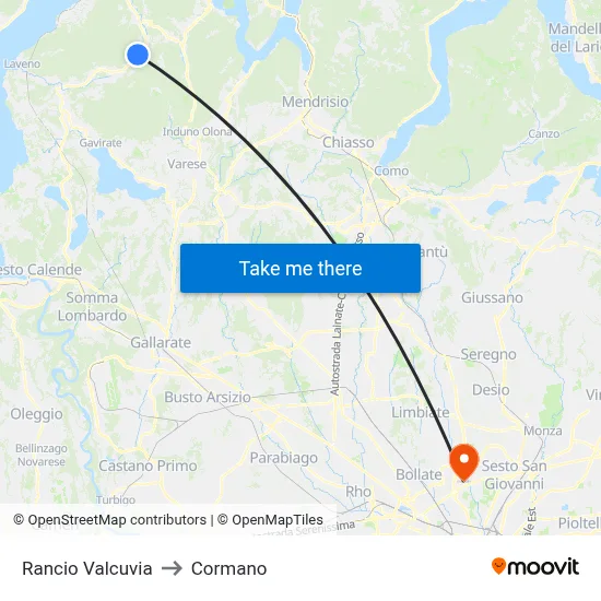 Rancio Valcuvia to Cormano map