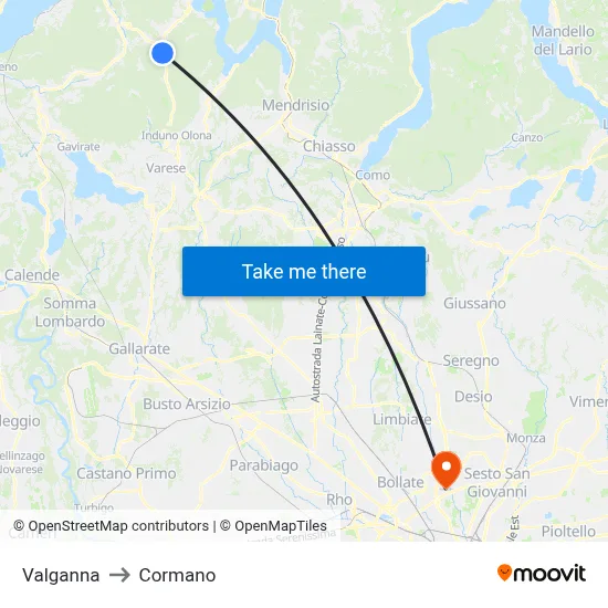 Valganna to Cormano map