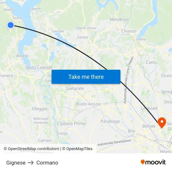 Gignese to Cormano map
