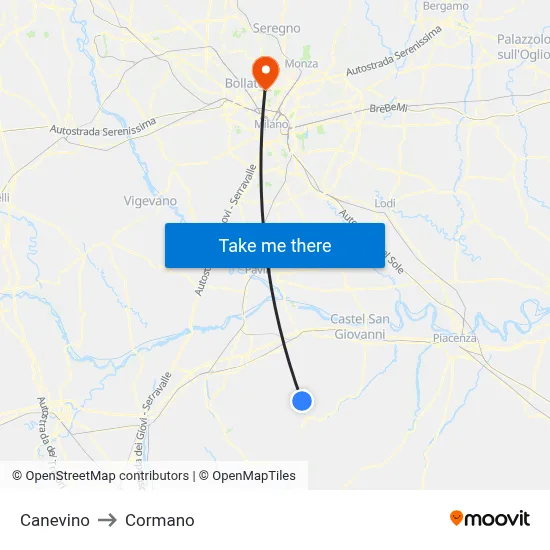 Canevino to Cormano map