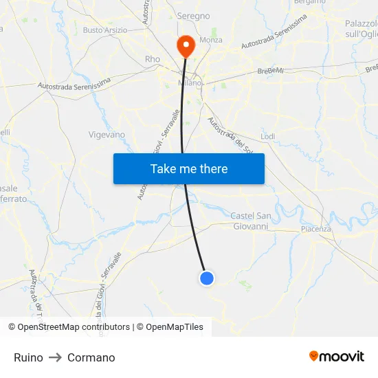 Ruino to Cormano map