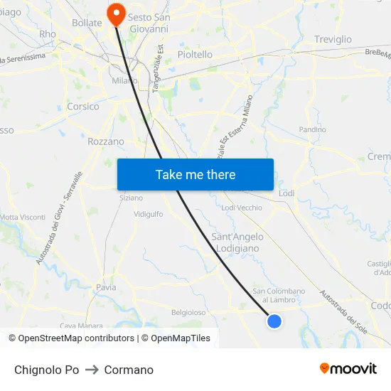 Chignolo Po to Cormano map