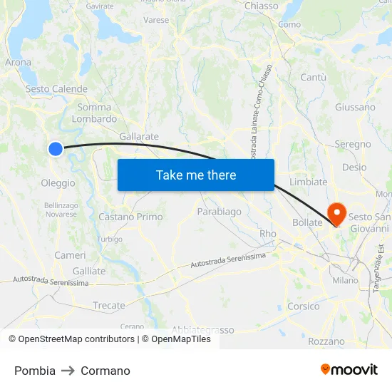 Pombia to Cormano map