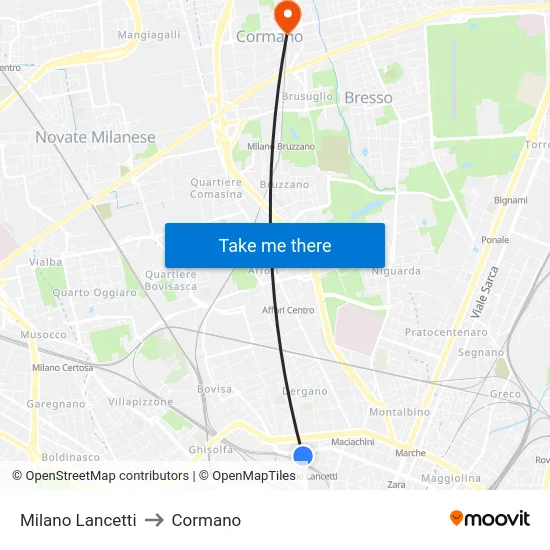 Milano Lancetti to Cormano map