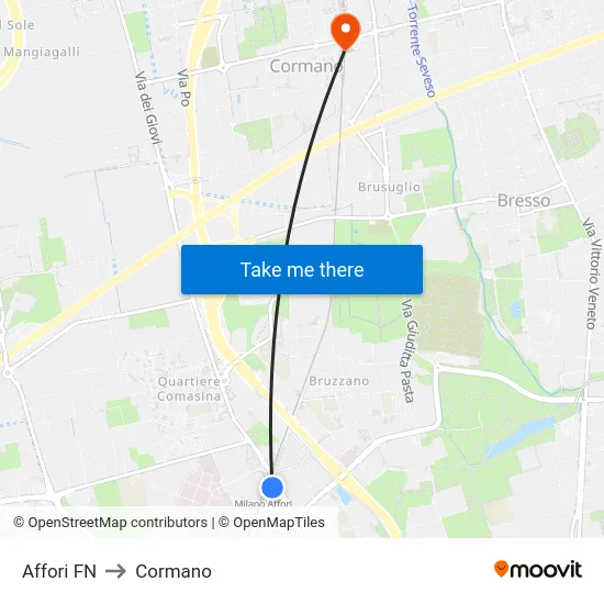 Affori FN to Cormano map