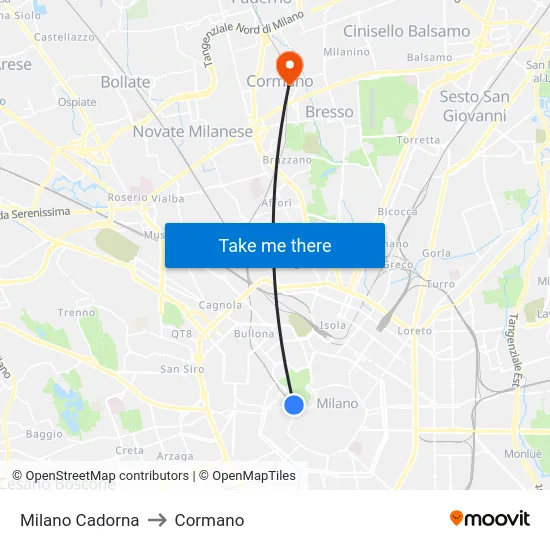 Milano Cadorna to Cormano map