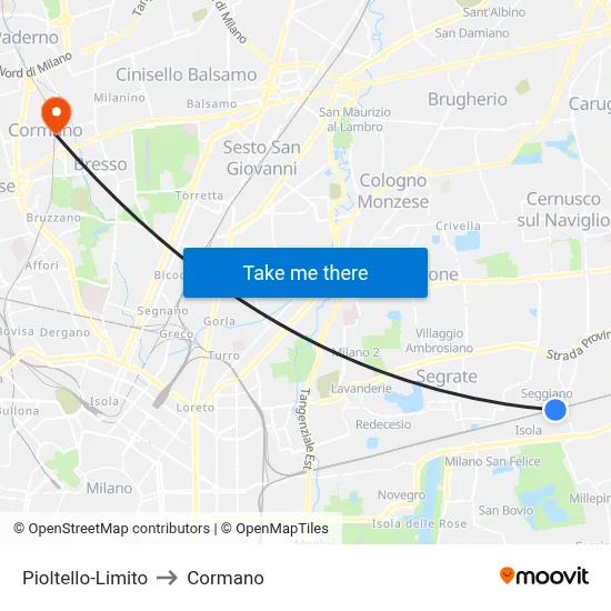 Pioltello-Limito to Cormano map