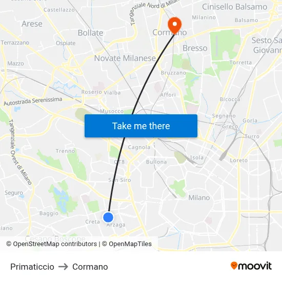 Primaticcio to Cormano map