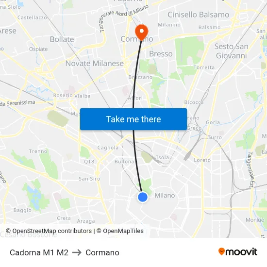 Cadorna M1 M2 to Cormano map