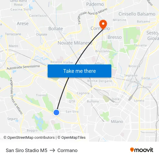 San Siro Stadio M5 to Cormano map
