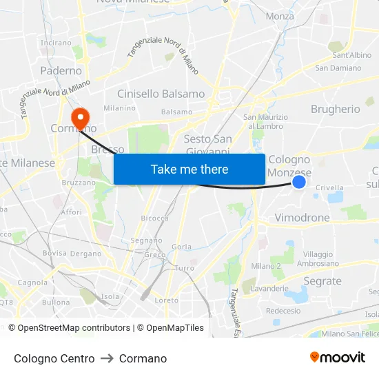 Cologno Center to Cormano map
