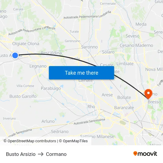Busto Arsizio to Cormano map