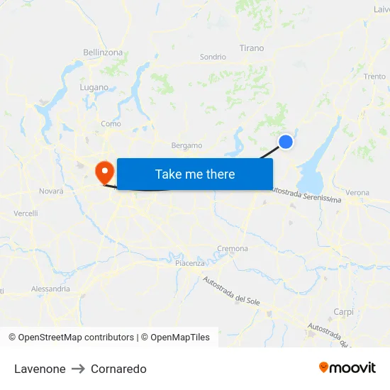 Lavenone to Cornaredo map