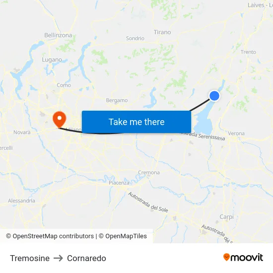 Tremosine to Cornaredo map