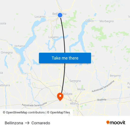 Bellinzona to Cornaredo map