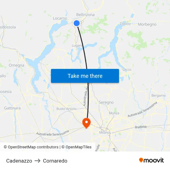 Cadenazzo to Cornaredo map