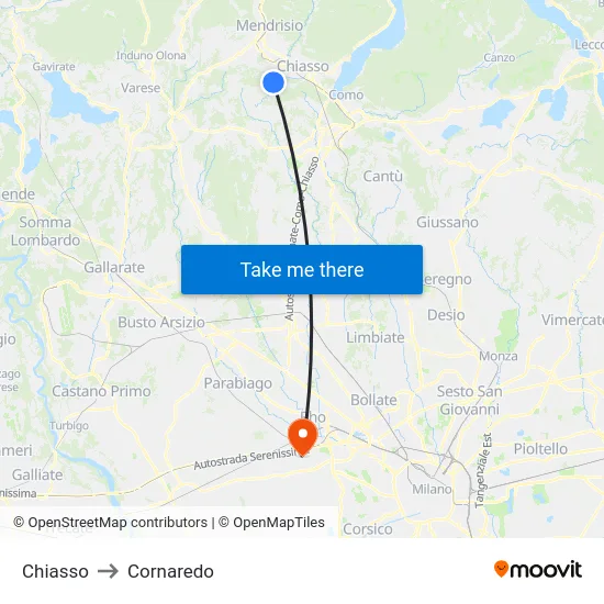 Chiasso to Cornaredo map